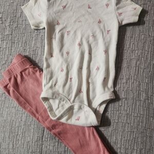 Carter's Cream Bodysuit with Pink Cactus Print & Dusty Pink Pants